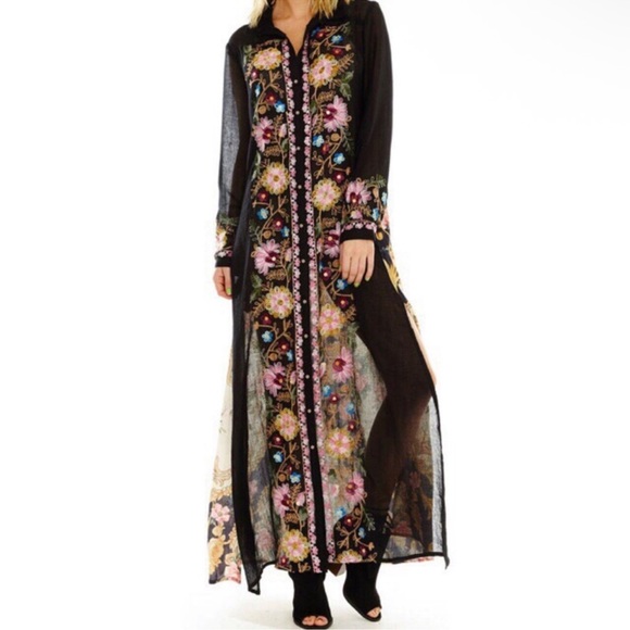 Aratta Silent Journey Embroidered Long Sleeve Maxi Shirt Dress Size Medium - Picture 12 of 12